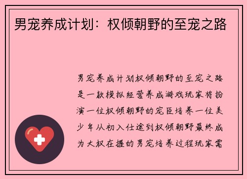 男宠养成计划：权倾朝野的至宠之路